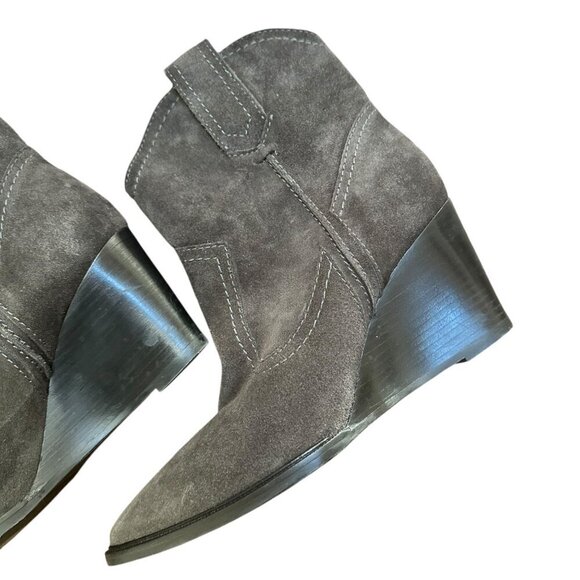 Aquatalia Suede‎ Wedge Cowboy Ankle Boots Booties Gray Made In Italy Size 7.5 - Picture 6 of 11